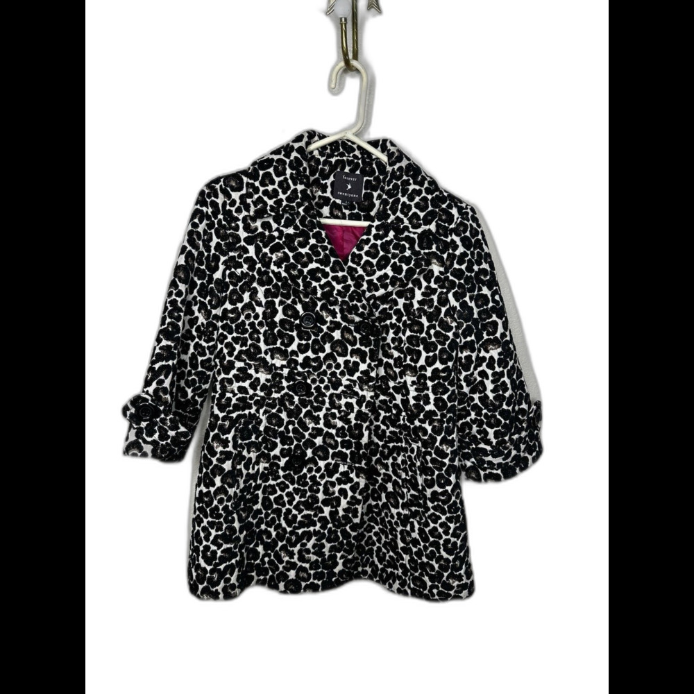 Forever 21 Leopard Print Textured Jacket Coat Pockets Sz L Animal Print Glam